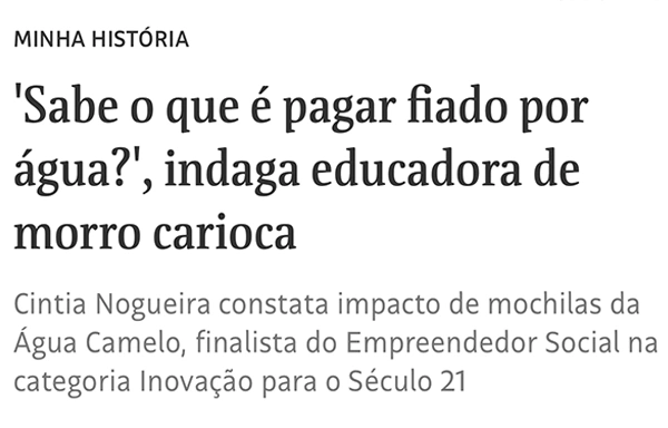 Imagem de printscreen de sites onde a Água Camelo aparece