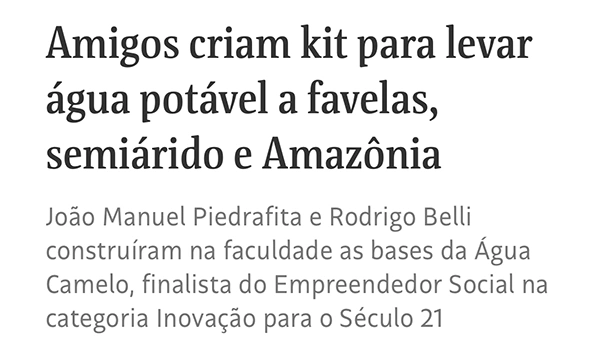 Imagem de printscreen de sites onde a Água Camelo aparece